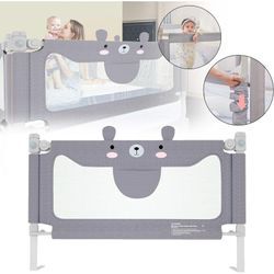 Kinder Bettgitter Bettschutzgitter 150cm - Bett rausfallschutz Kinder, Höhenverstellbar Kinderbettgitter für Familienbett und Kinderbett, Grau