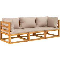 Vidaxl - 3-tlg. Garten-Lounge-Set mit Taupe Kissen Massivholz