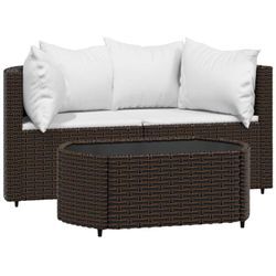 3-tlg. Garten-Lounge-Set mit Kissen Braun Poly Rattan Vidaxl