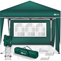 Tillvex - Pavillon 3x3m Grün - mit 2 Seitenteilen wasserdicht Pop-Up Faltpavillon höhenverstellbar Gartenzelt uv Schutz 50+ Partyzelt mit Tasche für