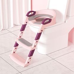 Toilettentrainer Lerntöpfchen mit Treppe Justierbarer für Kinder Töpfchen Toilettensitz Rutschfest Töpfchentrainer rosa - Vingo