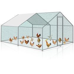 Hengda - Freilaufgehege Hühnerhaus 3 x 8 x 2 m Outdoor Hühnerstall Dach Geflügelstall. Verzinkter Stahl Kleintierstall Freigehege mit Sonnenschutz