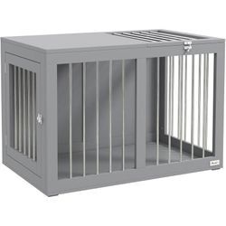 Pawhut - Hundekäfig für Zuhause, Hundehütte, Haustierkäfig für mittelgroße Hunde, Hundebox mit Türen, Hundehaus, Transportkäfig, Grau, 80 x 50 x 56,5