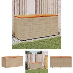 Gartentruhe Beige 110x50x54 cm Poly Rattan Akazienholz - Gartenboxen - Beige - The Living Store