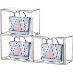 3 Stück Acryl Vitrine Schaukasten Transparent, 36x22x28cm Aufbewahrungsbox Stapelbare Acrylbox Displaybox, Handtaschen Aufbewahrung Organizer, für