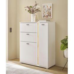 Highboard INOSIGN "LONG ISLAND", weiß (weiß, eiche), B:100cm H:125cm T:42cm, Holzwerkstoff, Sideboards, in moderner Trendfarbe,inklusive senkrechter Beleuchtung,Breite 100 cm