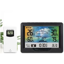 Farbwetterstation, kabellose Innen- und Außenwetterstation mit Sensor, Thermometer, Hygrometer, Temperatur- und Luftfeuchtigkeitsmonitor, Schwarz