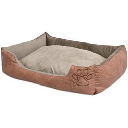 Hundebett mit Kissen PU Kunstleder Größe XL Beige vidaXL