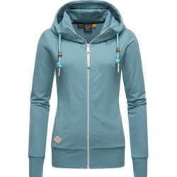 Kapuzensweatjacke RAGWEAR "Paya Intl." Gr. L (40), blau (aquablau) Damen Sweatjacken sportlicher Kapuzensweater mit Kordeln