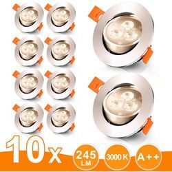 10er led Einbaustrahler Deckeneinbauleuchte Set Einbauleuchte Deckenleuchte Einbauspot Deckenspot IP20 245LM Strahler Warmweiß 3W - Swanew