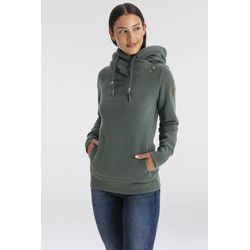 Kapuzensweatshirt RAGWEAR "GRIPYBUTTON" Gr. L (40), grün (pine grün), Damen, Sweatware, Obermaterial: 70% Baumwolle, 30% Polyester, unifarben, kontrastfarbene Details, Sweatshirts, Sweater mit rustikalen Kordel-Akzenten