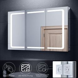 Led Spiegelschrank Bad Spiegel Badezimmer Badezimmerspiegel Badschrank mit Beleuchtung Steckdose 3türig 105x65x13 cm - Sonni