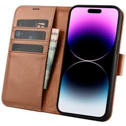 2in1 Leder Flip Cover iPhone 14 Pro Max Anti-RFID Wallet Case Braun