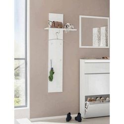 Vertikale Garderobe, Made in Italy, mit Regal und 4 Haken, Möbel für Flur, Moderner Eingang, cm 50x27h140, glänzend weiße Farbe - Dmora