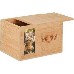 Relaxdays Tierurne Bambus, Haustier Urne für Hunde & Katzen, mit Foto, Hundeurne, HxBxT: 14,5 x 19,5 x 14,5 cm, natur