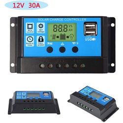 Aougo - 12V/24V 30A pwm Solar Panel Regler Laderegler lcd Display usb Port