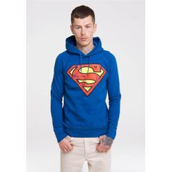 Kapuzensweatshirt LOGOSHIRT "DC – Superman Logo", Herren, Gr. L, blau (blau, mehrfarbig), 80% Baumwolle, 20% Polyester, unifarben, casual, normal, ohne Ausschnitt, Sweatshirts, mit Superhelden-Print