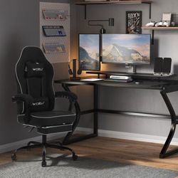 Gaming Stuhl Ergonomischer, Bürostuhl mit Taschenfederkissen, 150 kg Belastbarkeit, Drehstuhl mit Kopfkissen, Lendenkissen, Fußstütze, Netzstoff,