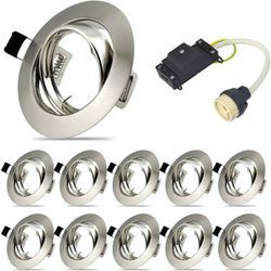 10er Set Einbaurahmen für Einbaustrahler, GU10 Einbaustrahler Set, led Schwenktragrahmen für led und Halogen inkl. GU10 Fassung, IP20, rund, 40°