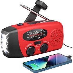 Aougo - Tragbares Solarradio, selbstbetriebenes AM/FM/NOAA-Radio mit Handkurbel, Dynamo-Wetterradio-Notfallgerät mit 3-LED-Taschenlampe und