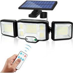 Beijiyi - Solar-Außenleuchte, Wandleuchte, LED-Licht, 3 Köpfe, 192 LEDs, Bewegungsmelder, Sicherheitsprojektor, Beleuchtung, IP65, wasserdicht,