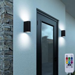 Up Down Wandleuchte schwarz Wand Außenleuchte Terrasse Aluminium Aussenleuchten Haustür, dimmbar mit Fernbedienung, 2x RGB LED 3,5W 200lm 3000K, BxH