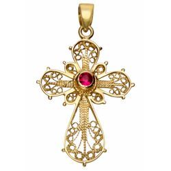 Kreuz-Anhänger FIRETTI "Schmuck Geschenk Gold 375 Halsschmuck Anhänger Halskette Kreuz" Schmuckanhänger Gr. Gelbgold 375, 1,37 g, goldfarben (gelbgold, 375, rot, rot) Damen mit Rubin