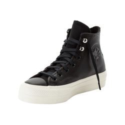 Sneaker CONVERSE "CHUCK TAYLOR ALL STAR LIFT PLATFORM WATER REPELLENT LEATHER" Gr. 36, schwarz, schwarz, egret, Leder, Schuhe