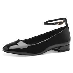 Ballerina TAMARIS Gr. 37, schwarz (schwarz, lack) Damen Schuhe Riemchen Pumps, Flats, Flache in veganer Verarbeitung