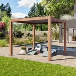 PRIMEYARD 3x3m Pergola in Holzoptik; mit Lamellendach in Perlgrau - (400115)