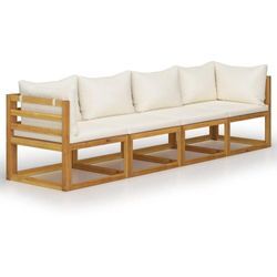 4-Sitzer-Gartensofa mit Auflagen Creme Akazie Massivholz Vidaxl