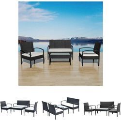 4-tlg. Garten-Lounge-Set mit Auflagen Poly Rattan Schwarz - Gartenmöbel-Sets - Schwarz - The Living Store