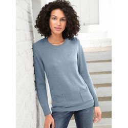 Rundhalspullover CASUAL LOOKS "Pullover" Gr. 36, blau (eisblau), Damen, 50% Baumwolle, 50% Polyacryl, unifarben, Pullover