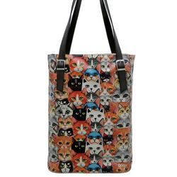 Umhängetasche DOGO "Damen Tall Bag Cat Audience Vegan Damen Handtaschen (Fashion) /" Gr. B/H/T: 40cm x 34cm x 10cm OneSize, bunt (mehrfarbig), Damen, Lacklederimitat, Taschen, Vegan