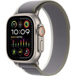 Smartwatch APPLE "Watch Ultra 2 Titanium", grau (grau, grün), Smartwatches, 49mm, Cellular, S/M, Trail Loop, Trail Loop