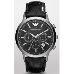 Chronograph EMPORIO ARMANI "AR2447" Armbanduhren schwarz Herren Quarzuhr, Armbanduhr, Herren, Stoppfunktion, Datum, Lederarmband