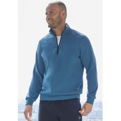 Sweatshirt JOHN DEVIN, Herren, Gr. S (44/46), blau (petrol), angeraute Sweatware, Obermaterial: 60% Baumwolle, 40% Polyester, unifarben, sportlich, bequem, Rundhals, Langarm angesetztes Bündchen, Sweatshirts, Troyer mit schwarzem Reißverschluss am Kragen, aus Baumwoll-Mix