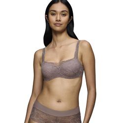 Balconnet-BH TRIUMPH "Body Make-Up Illusion Lace Balconette" Gr. 75, Cup D, grau (pigeon grau), Damen, Obermaterial: 51% Polyamid, 37% Polyester, 12% Elasthan, unifarben, leicht glänzend, BHs, Stretch-Spitze