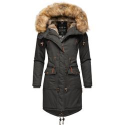 Wintermantel NAVAHOO "Rosinchen", Damen, Gr. S (36), grau (anthrazit), Oberstoff: 100% Baumwolle, Futter: 100% Polyester, Wattierung: 100% Polyester, Ärmelfutter: 100% Polyester, Kunstpelz: 90% Polyacryl, 10% Polyester, casual, tailliert ca. Mitte Oberschenkel, Langarm Ärmel ohne Ärmelschlitz Rippstrickbündchen, Mäntel, stylischer Damen Winter Baumwollparka mit Kunstfell