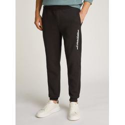 Jogginghose CALVIN KLEIN "SPLIT LINE LOGO JOGGER", Herren, Gr. L, N-Gr, schwarz (ck schwarz), Web, Obermaterial: 64% Baumwolle, 36% Polyester, unifarben, casual, Hosen, mit Logoprint