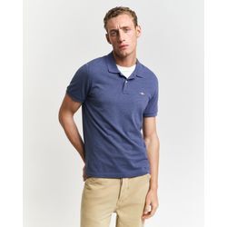 Poloshirt GANT "REG SHIELD SS PIQUE POLO", Herren, Gr. L, blau (schwarz jeans blau), Jersey, Obermaterial: 100% Baumwolle, meliert, casual, regular fit hüftlang, hoch geschlossener Ausschnitt, Kurzarm Bündchen, Shirts, mit Logo und Flachstrickkragen 100% Baumwolle Pique