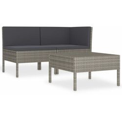 Vidaxl - 3-tlg. Garten-Lounge-Set mit Auflagen Poly Rattan Grau