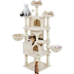 Yaheetech - xxl Katzenkratzbaum 194 cm Katzenbaum Kletterbaum, Stabil mit Plüsch Sisalseil, Kratzbaum für Katzen deckenhoch Beige