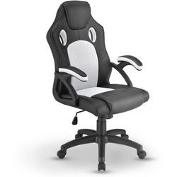 Juskys - Racing Schreibtischstuhl Montreal - ergonomisch, höhenverstellbar & gepolstert, bis 120 kg - Bürostuhl Drehstuhl pc Gaming Stuhl - weiß