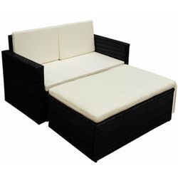 Vidaxl - 2-tlg. Garten-Lounge-Set mit Auflagen Poly Rattan Schwarz