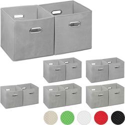 12 x Aufbewahrungsbox, Regalkorb ohne Deckel, Faltkiste mit Griff, Regalbox faltbar, Stoffbox quadratisch, 30 cm, grau