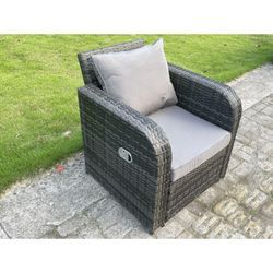 Fimous PE Rattan Garten Gebogene Arm Stuhl Sofa Mit Rücken Liegen Und Abnehmen Design Kissen Inklusive Outdoor Gartenmöbel Dunkelgrau Gemischt