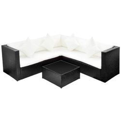 4-tlg. Garten-Lounge-Set mit Auflagen Poly Rattan Schwarz vidaXL