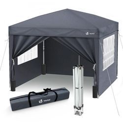 Vounot - Pavillon 3x3m mit 4 Seitenteilen & 4 Sandsäcke, Pop Up Faltpavillon, Faltbar Gartenzelt Partyzelt, inkl. Tasche, Grau