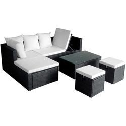 4-tlg. Garten-Lounge-Set mit Auflagen Poly Rattan Schwarz vidaXL